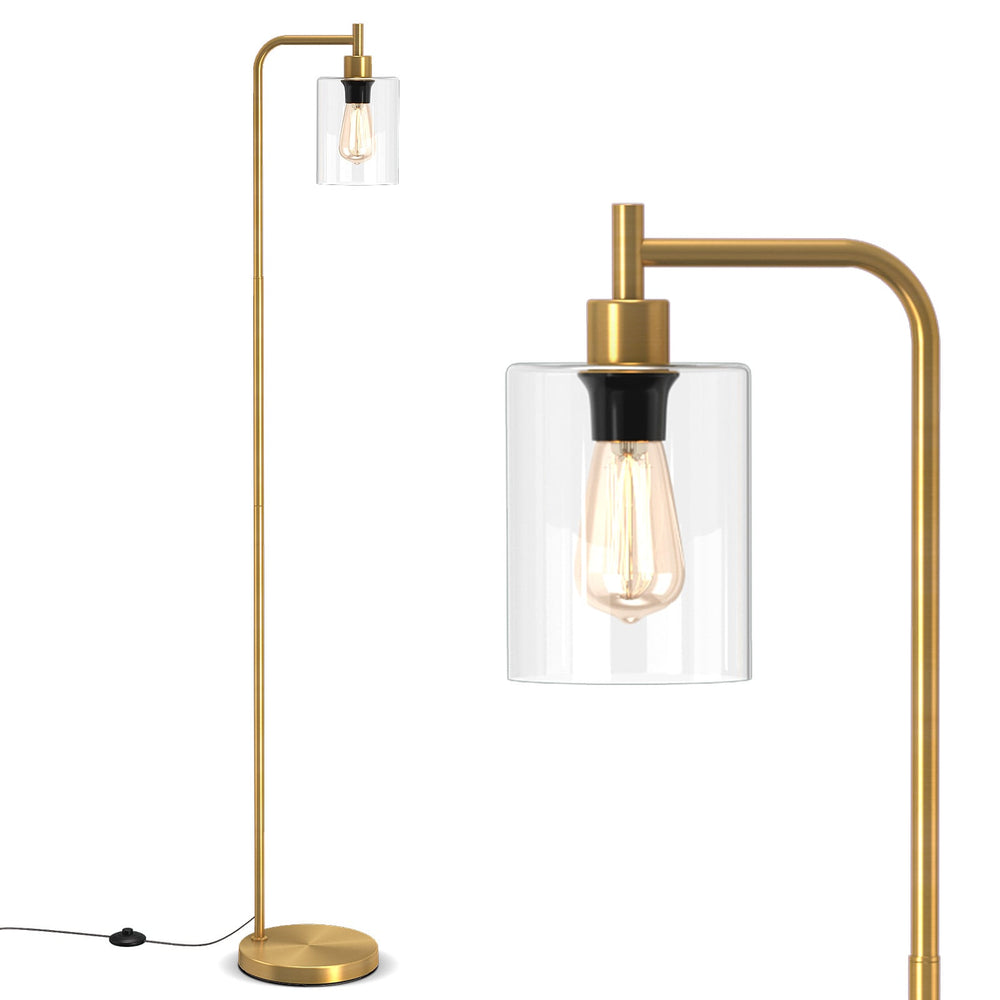Industrial Floor Lamp with Hanging Glass Lampshade and Foot Switch-Golden