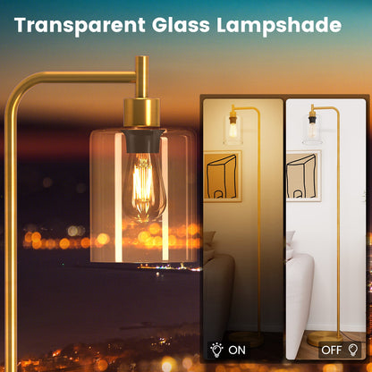 Industrial Floor Lamp with Hanging Glass Lampshade and Foot Switch-Golden