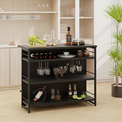 Industrial Home Bar Unit with 3 Open Shelves-Black