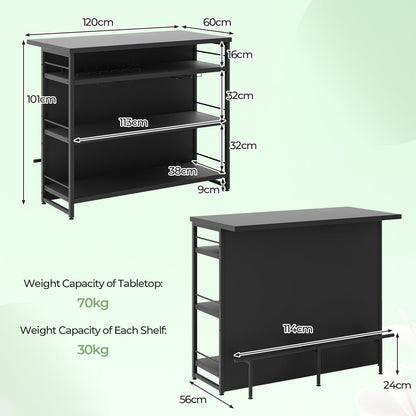 Industrial Home Bar Unit with 3 Open Shelves-Black