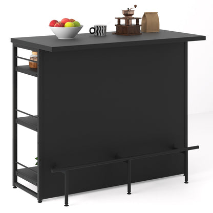 Industrial Home Bar Unit with 3 Open Shelves-Black