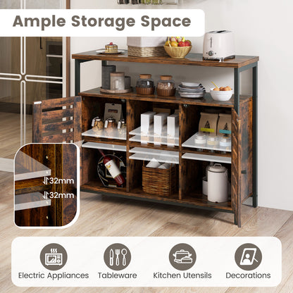 Sideboard Storage Cabinet with Slatted Door and 3 Adjustable Shelves-Rustic Brown