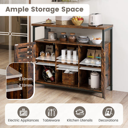 Sideboard Storage Cabinet with Slatted Door and 3 Adjustable Shelves-Rustic Brown