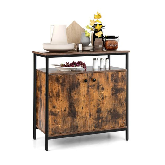 Industrial Sideboard Wooden Storage Cabinet with 2-Door-Rustic Brown