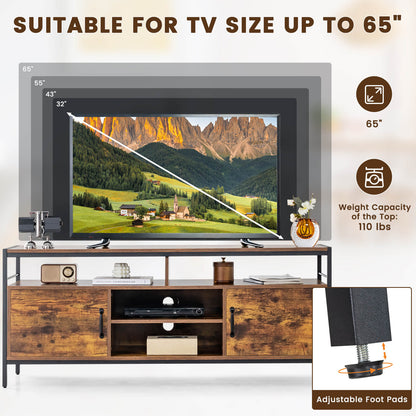 147 cm Industrial TV Stand with Adjustable Shelf for TVs up to 65"-Rustic Brown