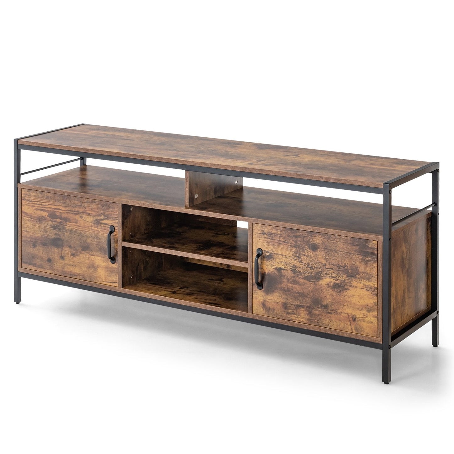 147 cm Industrial TV Stand with Adjustable Shelf for TVs up to 65"-Rustic Brown