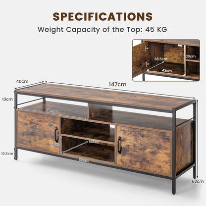 147 cm Industrial TV Stand with Adjustable Shelf for TVs up to 65"-Rustic Brown