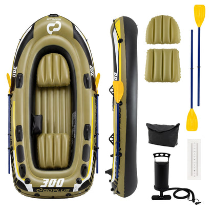 Inflatable 3-Person Fishing Raft with Oars and Pump and Rod Holders for Lake-Green