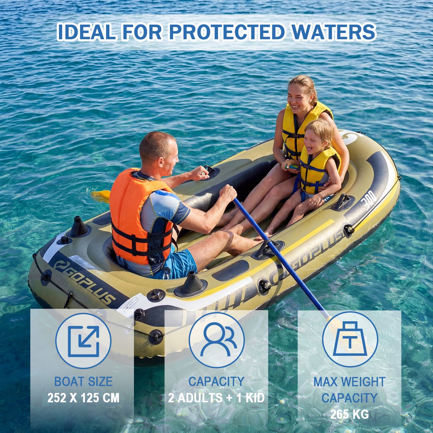 Inflatable 3-Person Fishing Raft with Oars and Pump and Rod Holders for Lake-Green