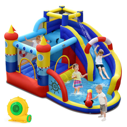 Inflatable Bounce Castle 6-in-1 Water Park with Curved Slide