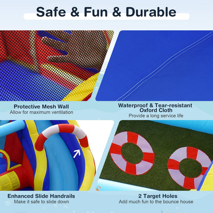 Inflatable Bounce Castle 6-in-1 Water Park with Curved Slide