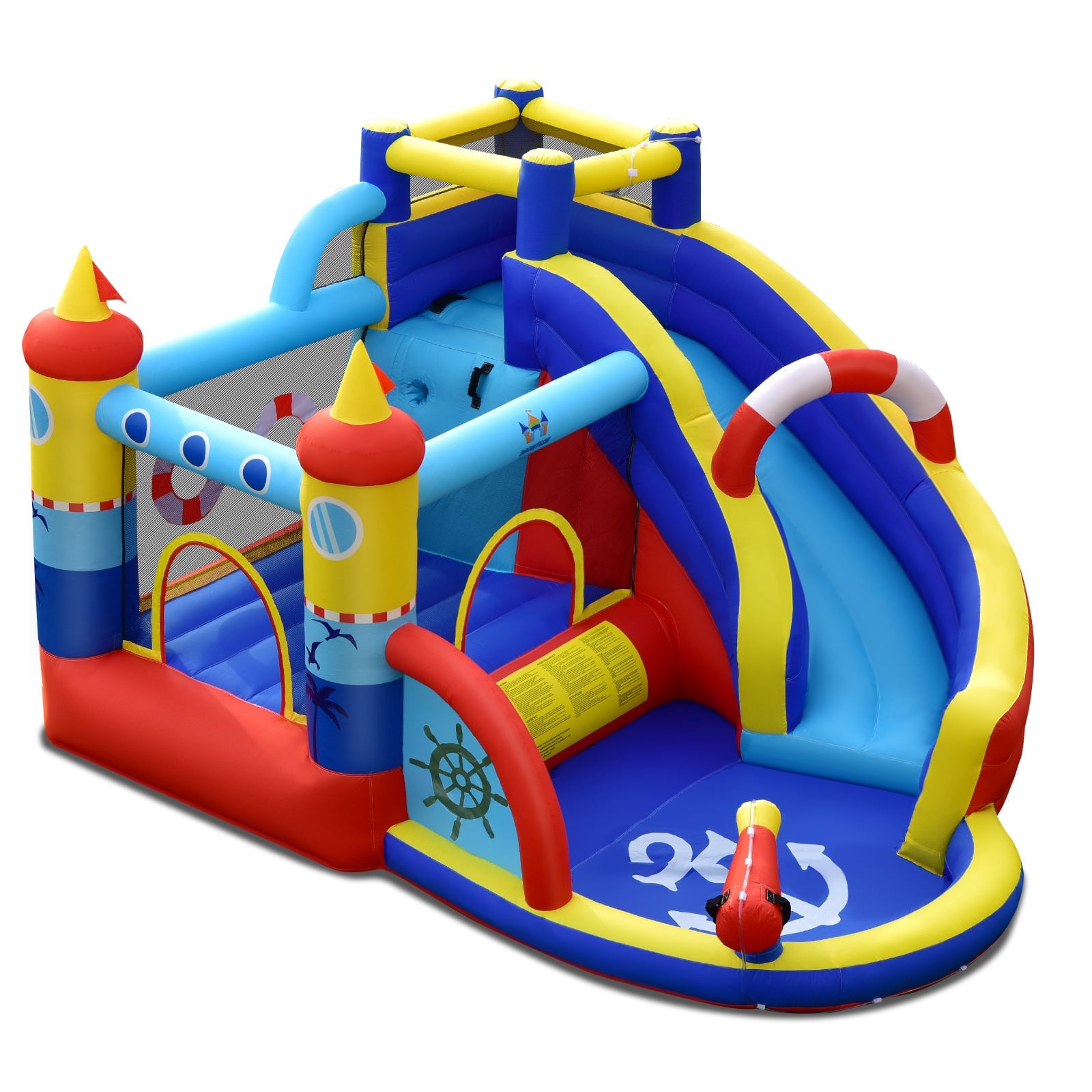 Inflatable Bounce Castle 6-in-1 Water Park with Curved Slide