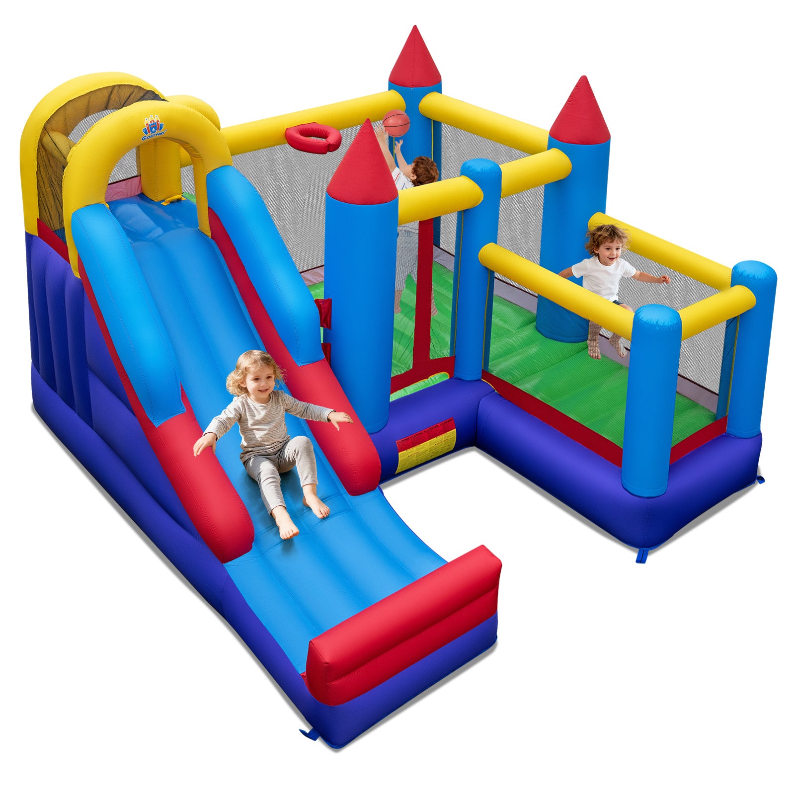 Inflatable Bounce Castle with Climbing Wall and Long Slide Without Blower