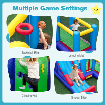 Inflatable Bounce Castle with Climbing Wall and Long Slide Without Blower