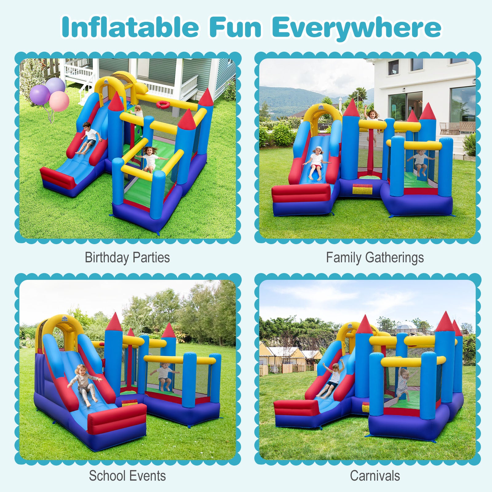 Inflatable Bounce Castle with Climbing Wall and Long Slide Without Blower