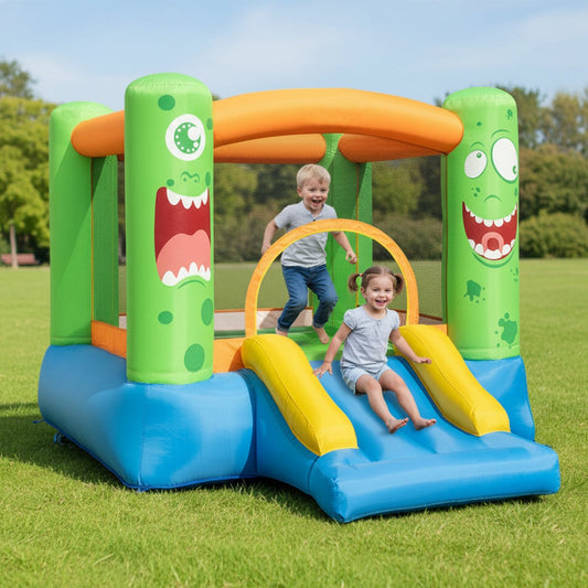 Inflatable Bounce House 2-in-1 Monster Themed Kids Bouncer with Slide (without Blower)