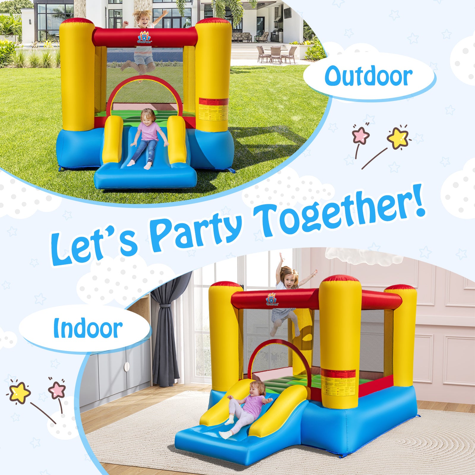 Inflatable Bounce House Kids Castle Slide Bouncer with 550W Blower