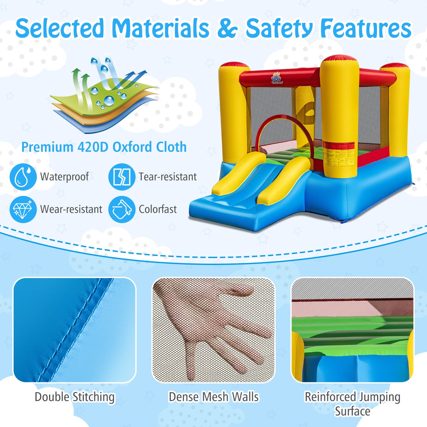 Inflatable Bounce House Kids Castle Slide Bouncer with 550W Blower