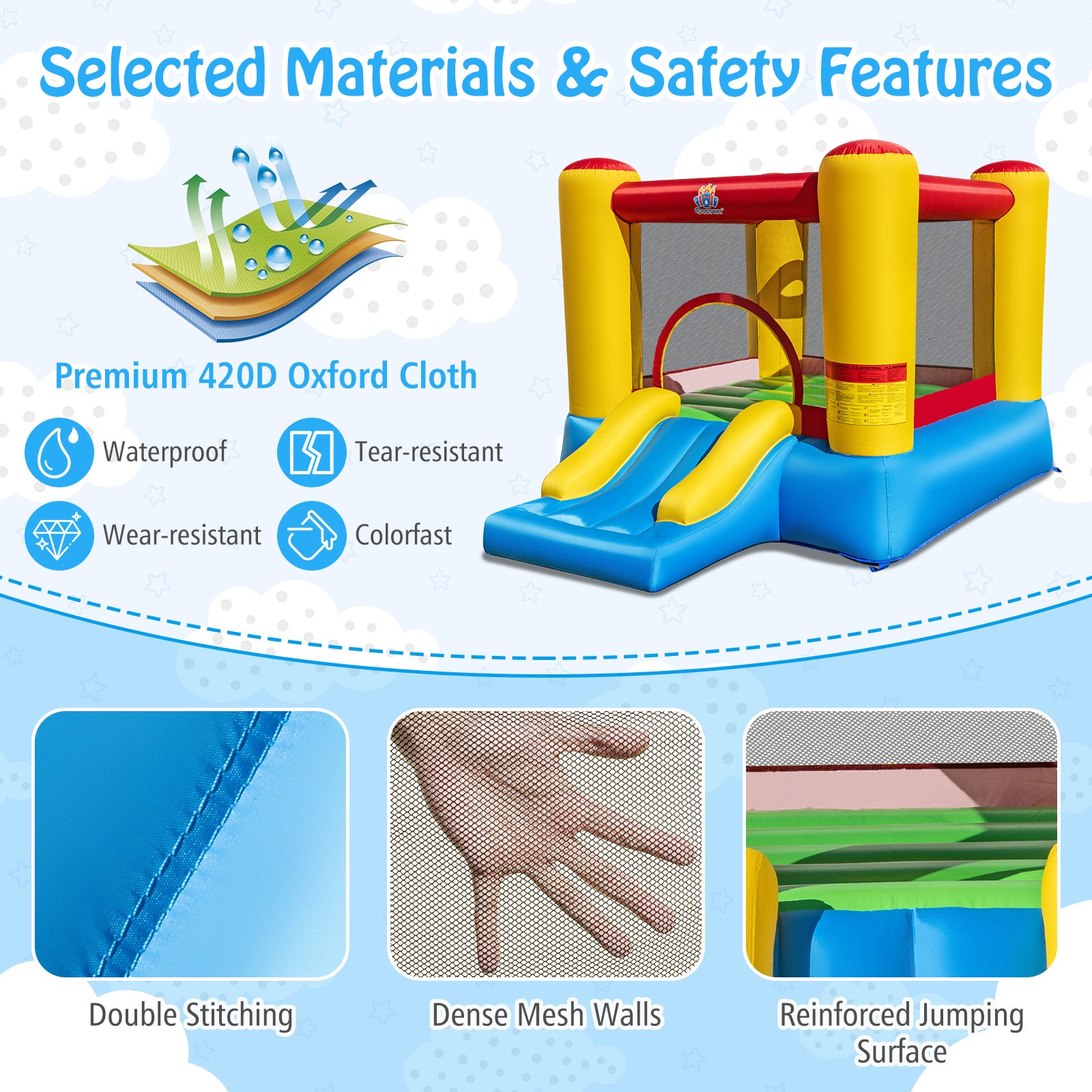 Inflatable Bounce House Kids Castle Slide Bouncer with 550W Blower