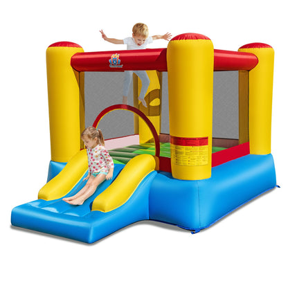 Inflatable Bounce House Kids Castle Slide Bouncer with Basketball Rim Indoor Outdoor Jumping Castle