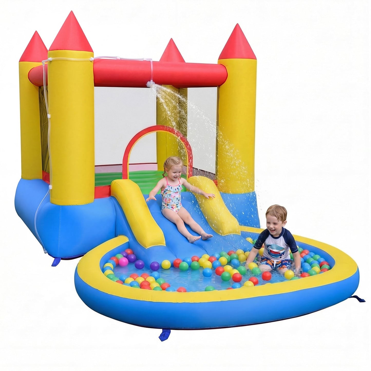 Inflatable Bounce House Kids Water Park with Splash Pool and Water Slide without Blower