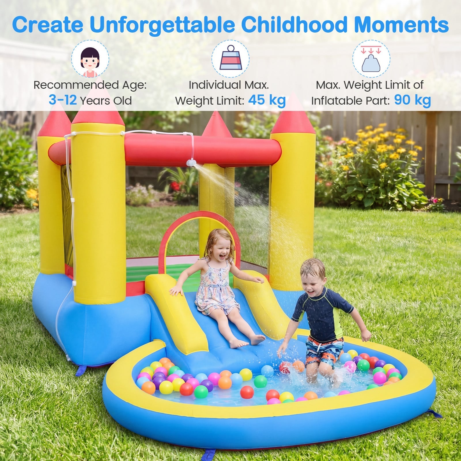 Inflatable Bounce House Kids Water Park with Splash Pool and Water Slide without Blower