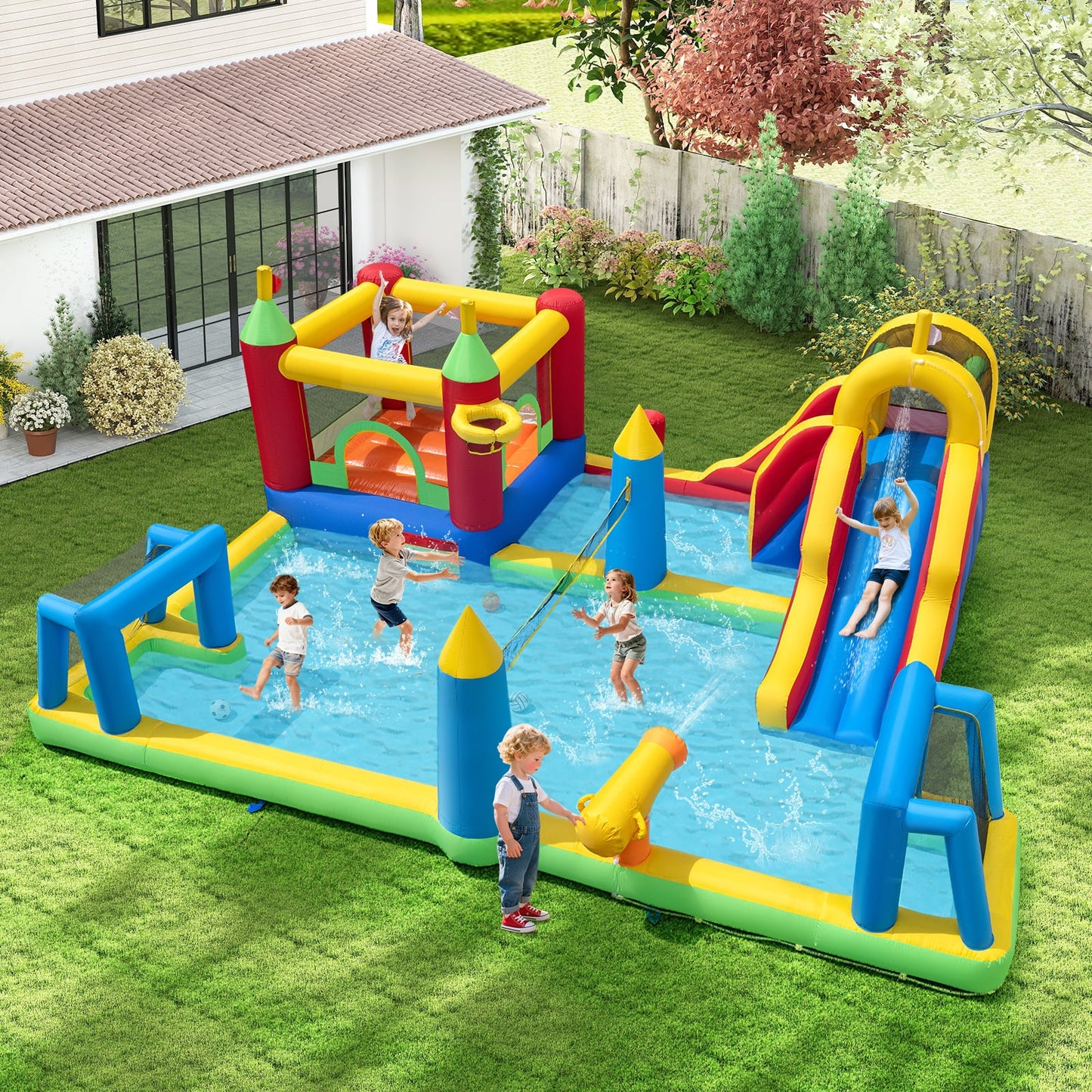 Inflatable Bounce House Kids Water Slide with Climbing Wall