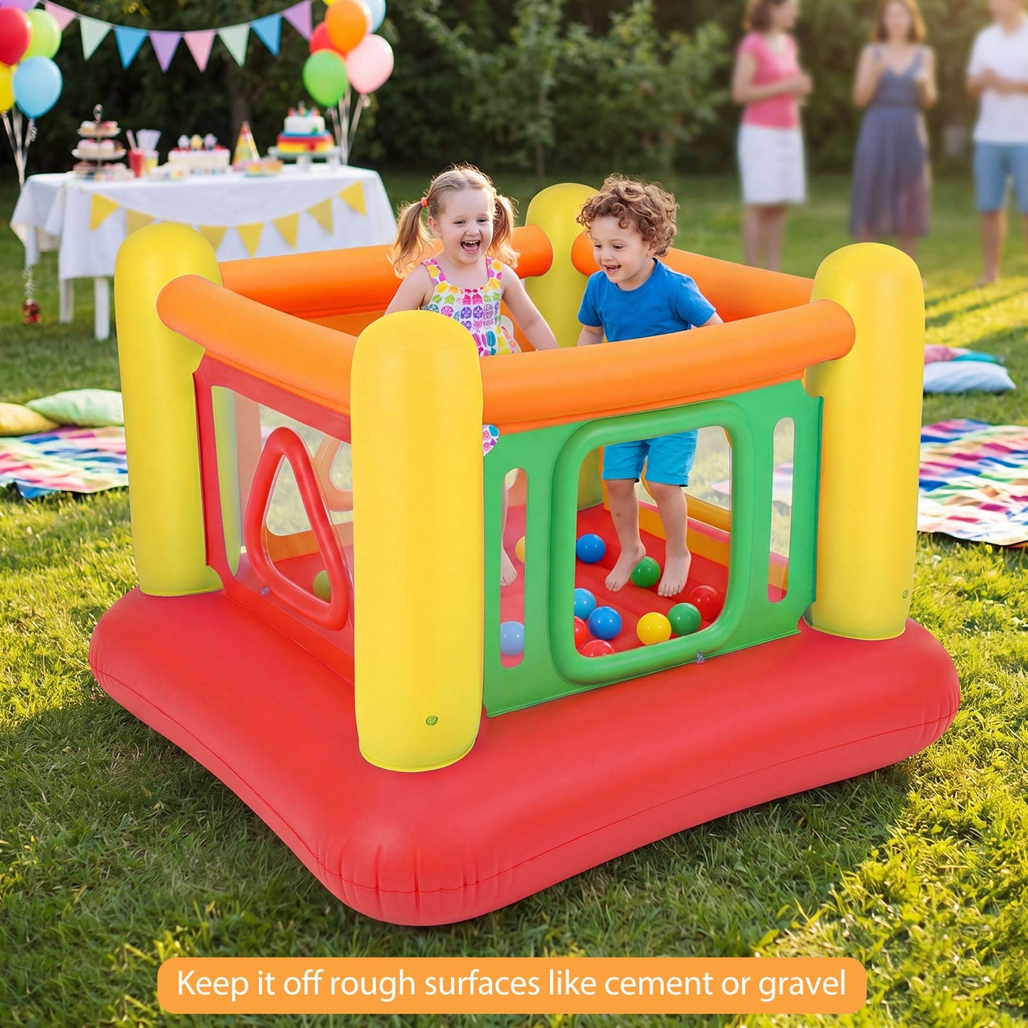 Inflatable Bounce House for Kids with Transparent Side Walls and Square/Triangle Openings-Orange