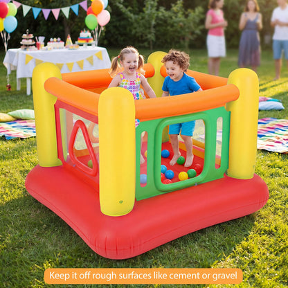 Inflatable Bounce House for Kids with Transparent Side Walls and Square/Triangle Openings-Orange