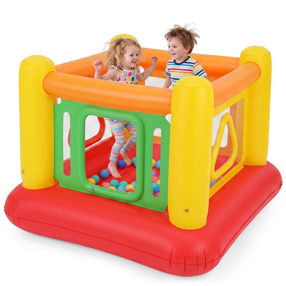 Inflatable Bounce House for Kids with Transparent Side Walls and Square/Triangle Openings-Orange