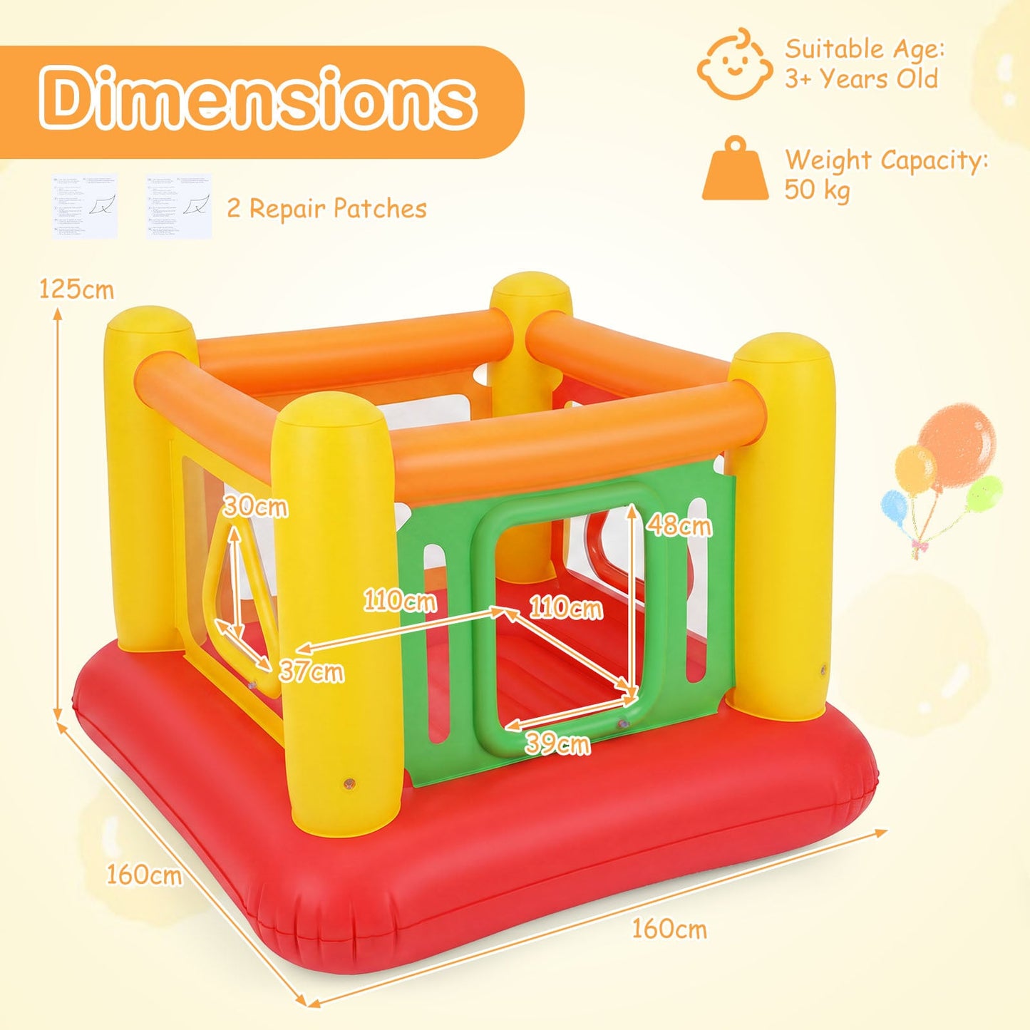 Inflatable Bounce House for Kids with Transparent Side Walls and Square/Triangle Openings-Orange