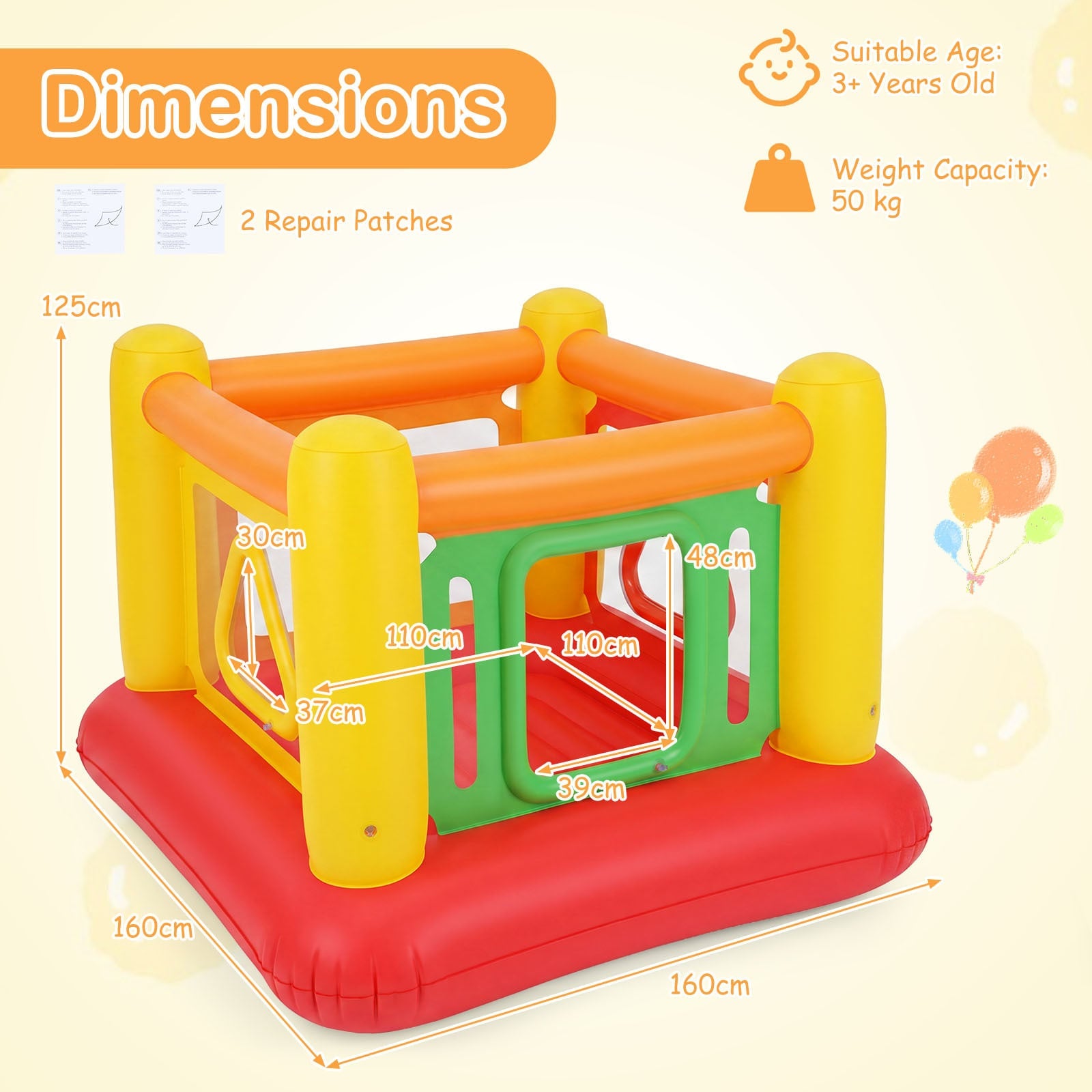 Inflatable Bounce House for Kids with Transparent Side Walls and Square/Triangle Openings-Orange