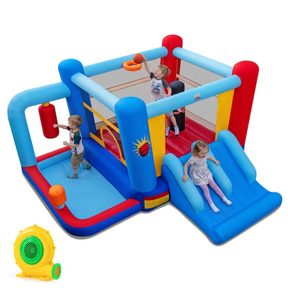 Inflatable Bounce House with Punching Bags and Basketball Rim (with 550W Blower)