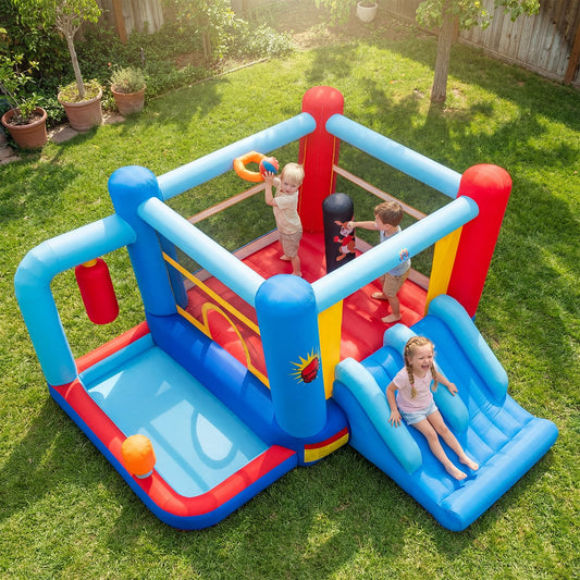 Inflatable Bounce House with Punching Bags and Basketball Rim (with 550W Blower)