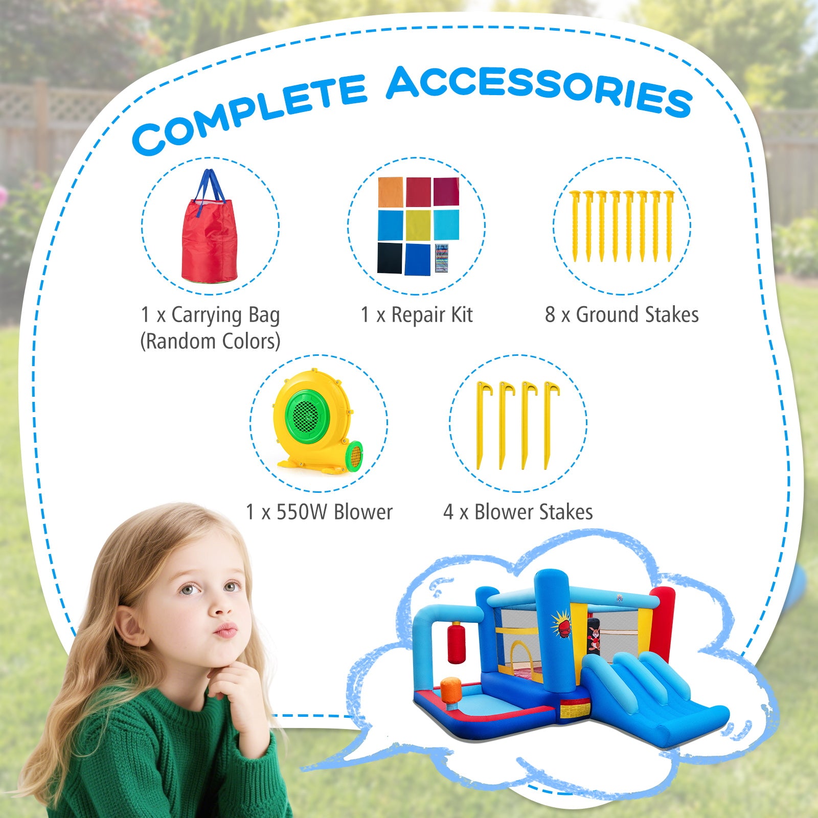 Inflatable Bounce House with Punching Bags and Basketball Rim (with 550W Blower)