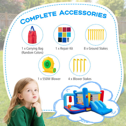 Inflatable Bounce House with Punching Bags and Basketball Rim (with 550W Blower)