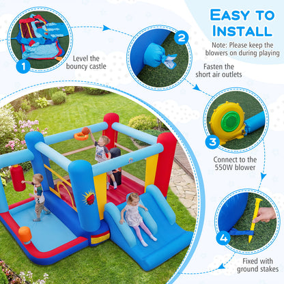 Inflatable Bounce House with Punching Bags and Basketball Rim (with 550W Blower)