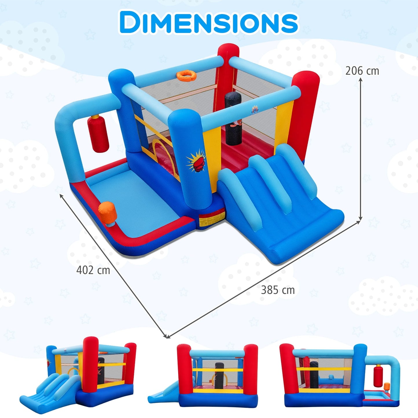 Inflatable Bounce House with Punching Bags and Basketball Rim (with 550W Blower)