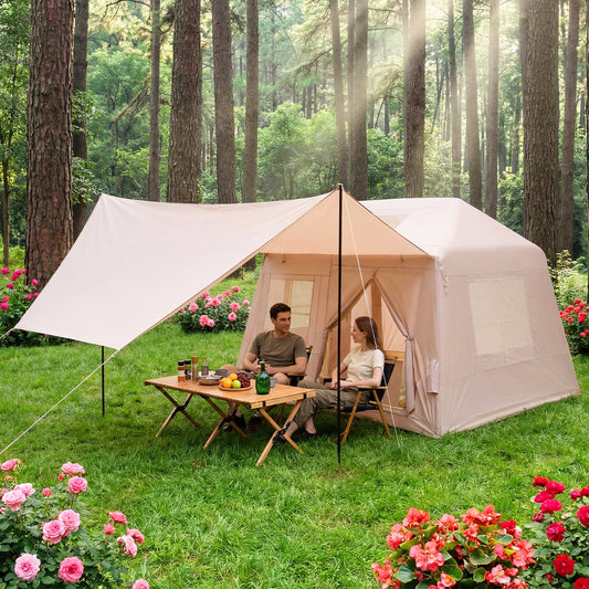 Inflatable Camping Tent for 4-6 Person Portable Blow up Tent with Pump Doors-Khaki