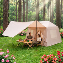 Inflatable Camping Tent for 4-6 Person Portable Blow up Tent with Pump Doors-Khaki