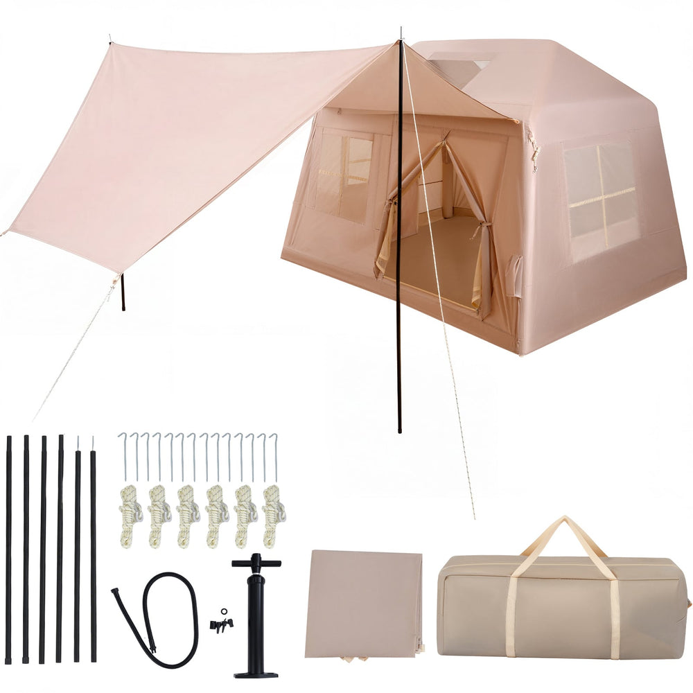 Inflatable Camping Tent for 4-6 Person Portable Blow up Tent with Pump Doors-Khaki