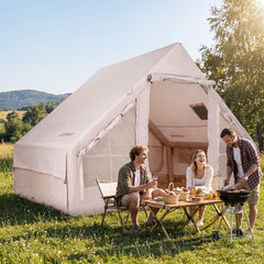 Inflatable Camping Tent with Stove Jack 4 Season Blow Up Tent with Pump-Beige