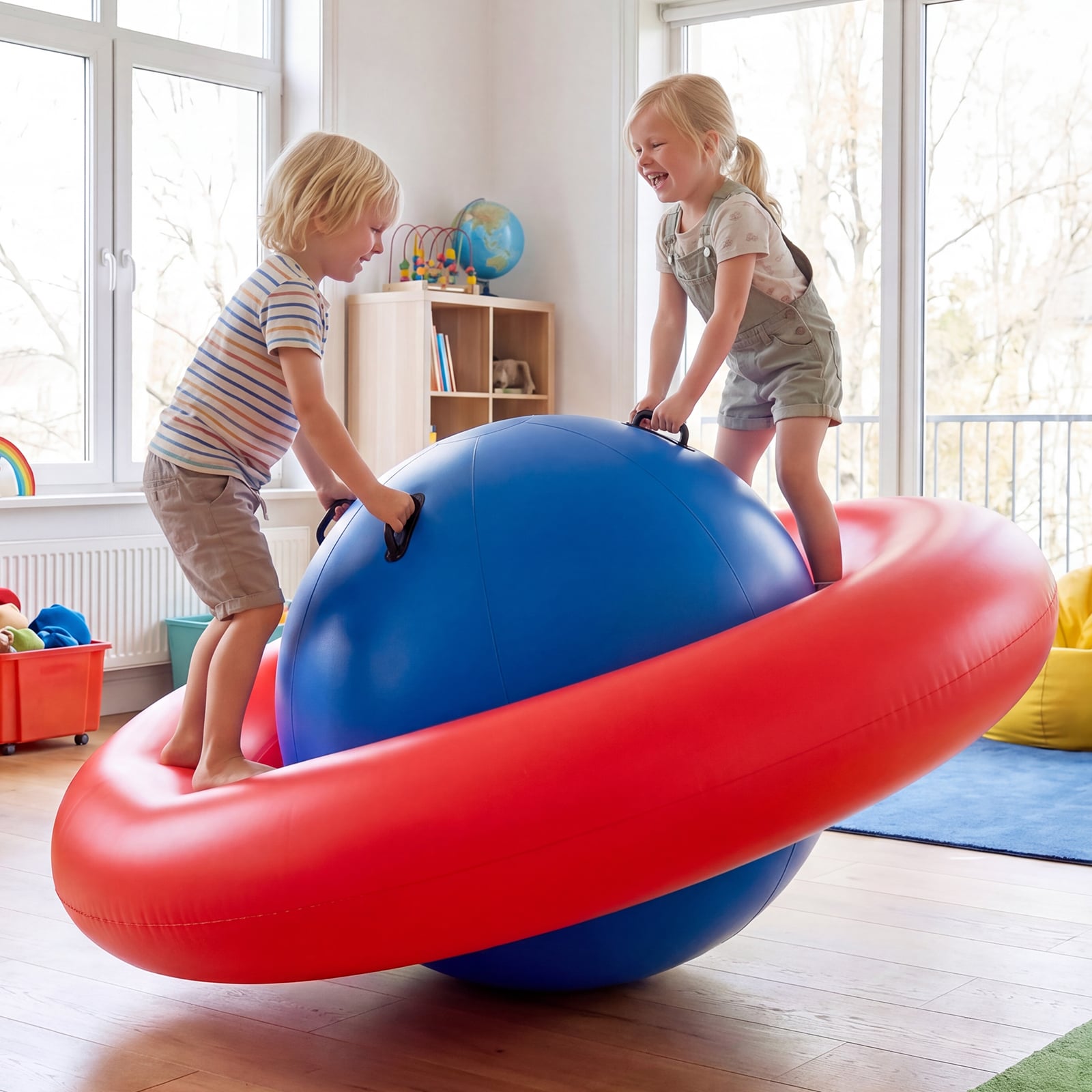 Inflatable Dome Rocker Bouncer for Kids with 6 Built-in Handles-Red