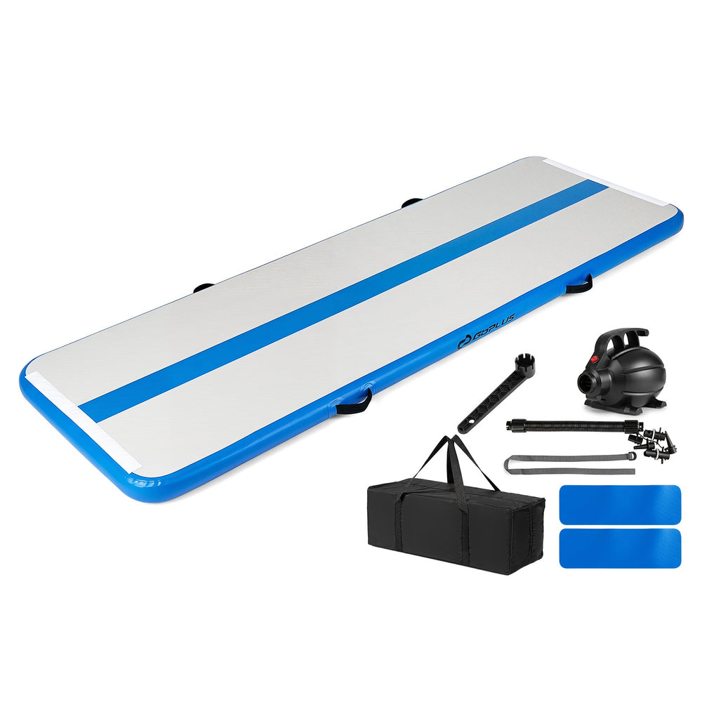 Inflatable Gymnastic Mat Portable Tumbling Mat with Electric Air Pump-Blue