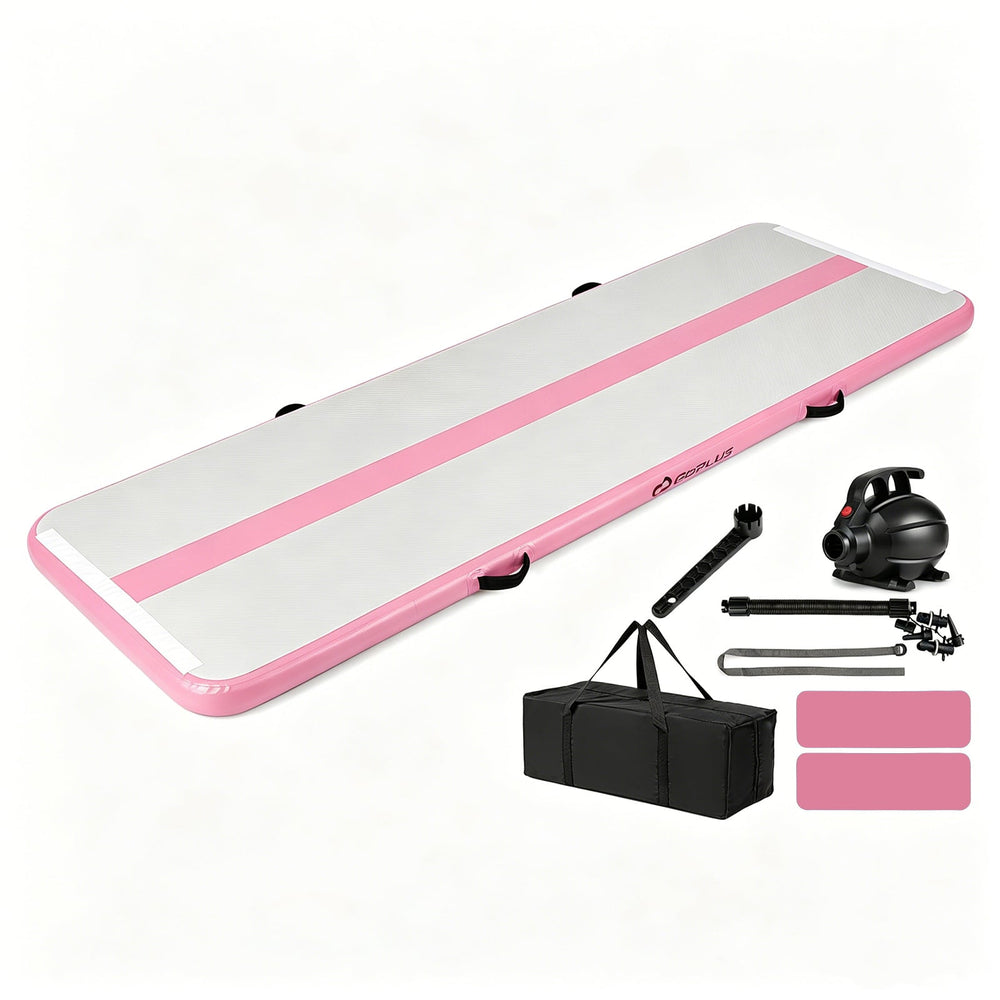 Inflatable Gymnastic Mat Portable Tumbling Mat with Electric Air Pump-Pink