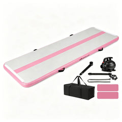 Inflatable Gymnastic Mat Portable Tumbling Mat with Electric Air Pump-Pink