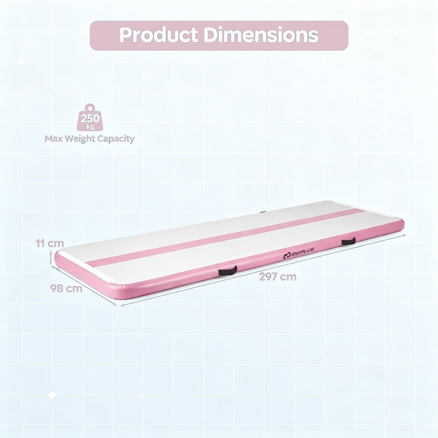 Inflatable Gymnastic Mat Portable Tumbling Mat with Electric Air Pump-Pink
