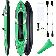 Inflatable Kayak 2 Person with Aluminum Paddles and Hand Pump-Green