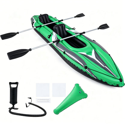 Inflatable Kayak 2 Person with Aluminum Paddles and Hand Pump-Green
