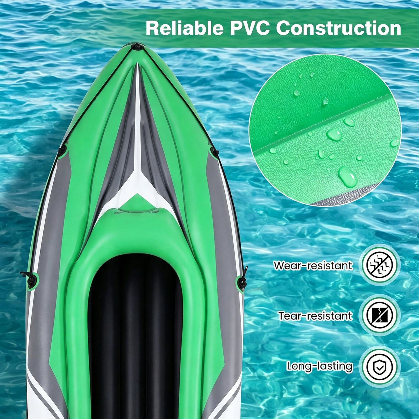 Inflatable Kayak 2 Person with Aluminum Paddles and Hand Pump-Green
